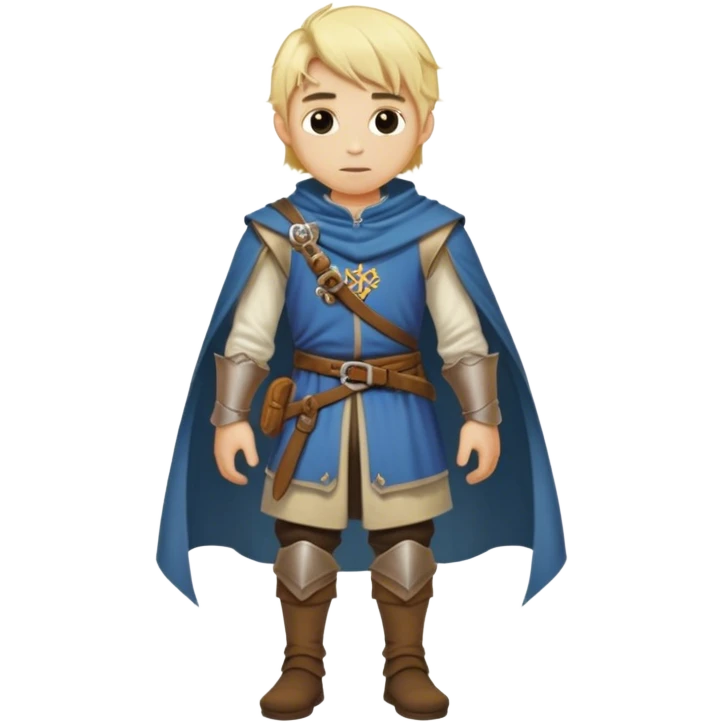 Medieval DnD themed fantasy blonde male character. Clothes only above the waist, full waist coverage. The character has no arms. emoji