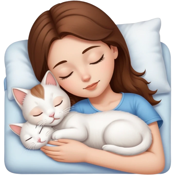 White girl brown hair sleeping with white kitty emoji