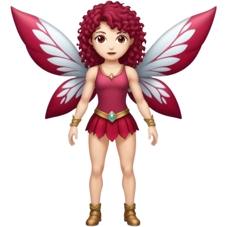 full body woman short curly brown mullet brown eyes white skin muscular build cranberry battle fairy emoji