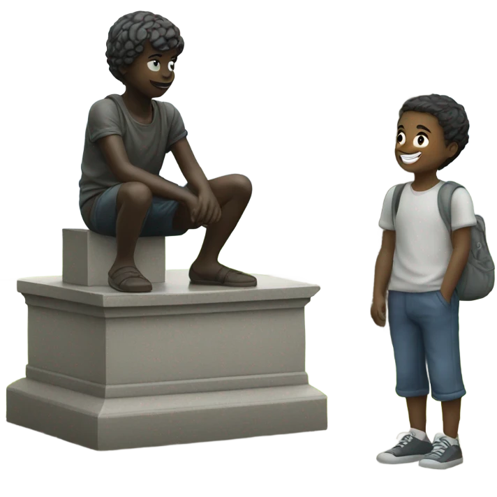 boys playing outdoors by statue emoji