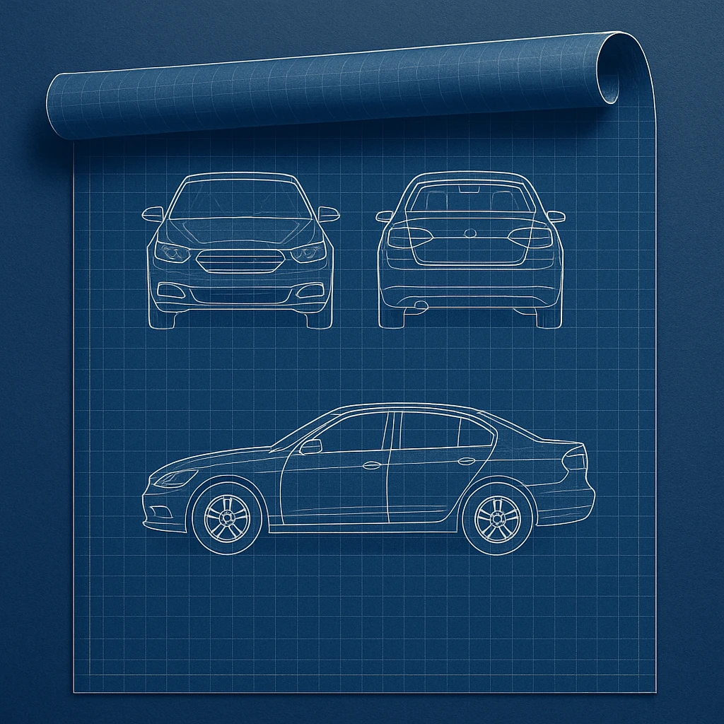 blueprint roll of a car in general style emoji
