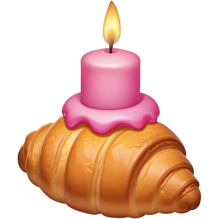 croissant with a pink birthday candle on top emoji