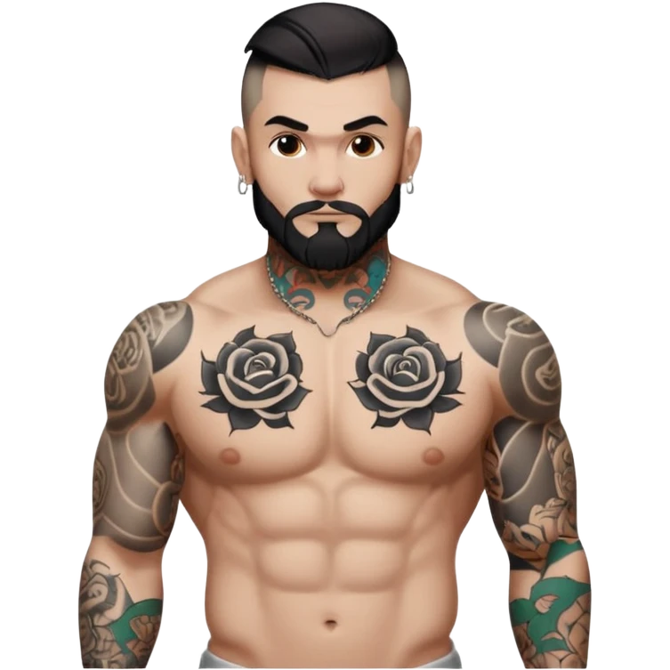 tattoo man, white skintone, more highlight the tattoo, body builder, heavy tatto on fully chest, more tattoos on the body, more visible tattoo, big tattoos. emoji