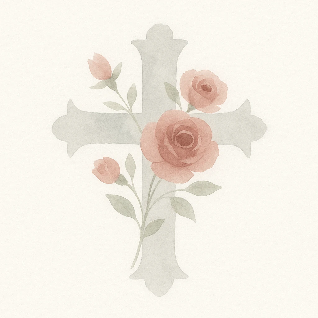goth cross with roses, watercolor art style emoji