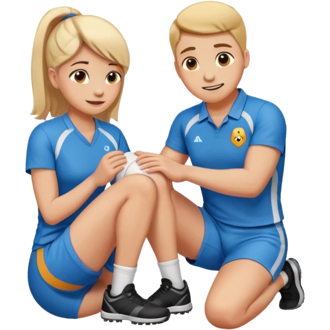 athletic trainer checking athlete's knee, concerned expression, emoji style emoji