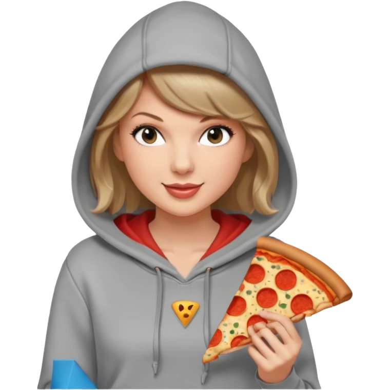 Taylor Swift, wearing hoodie, holding a slice of pizza





































 emoji