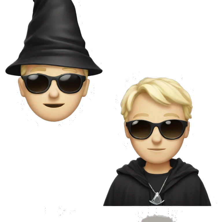 White boy with sunglasses and a black wizard hat emoji