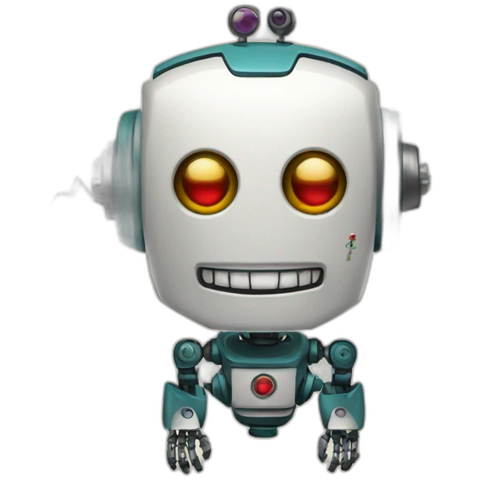 Finicial robot with graphs and tatoos emoji