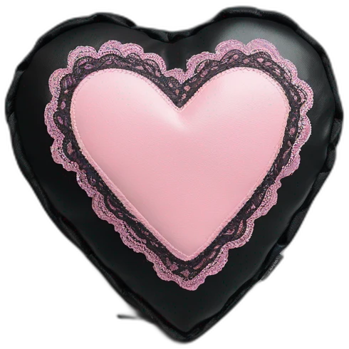 black leather heart shaped cushion with pink paw print red lace border emoji