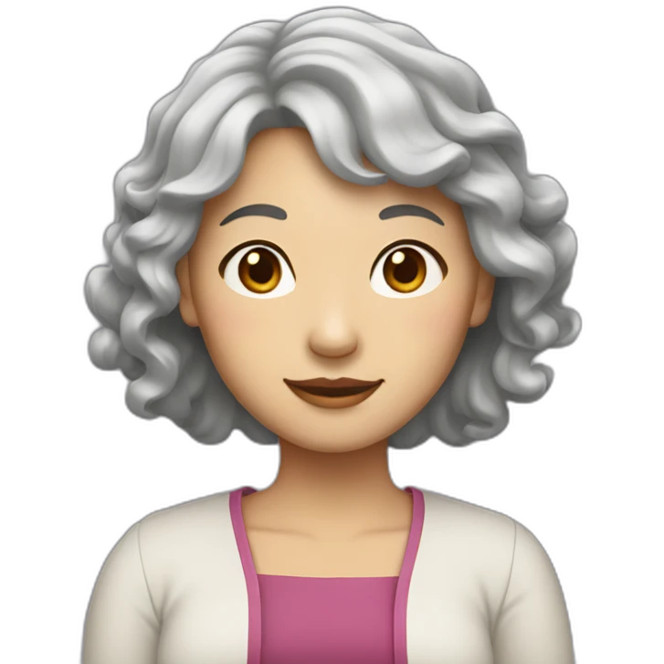 Chinese lady with lightly gray hair wavy hair to the shoulder emoji