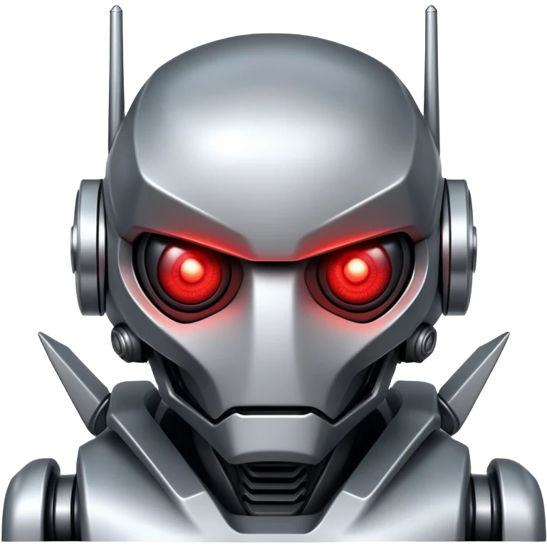 Menacing robot with glowing red eyes and sharp metallic features emoji