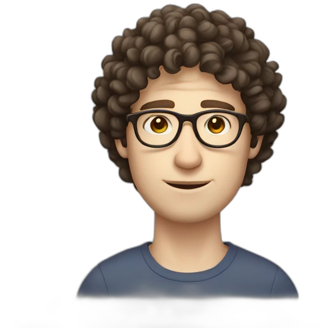 Pale skinned guy with short curly dark brown hair and circle glasses emoji