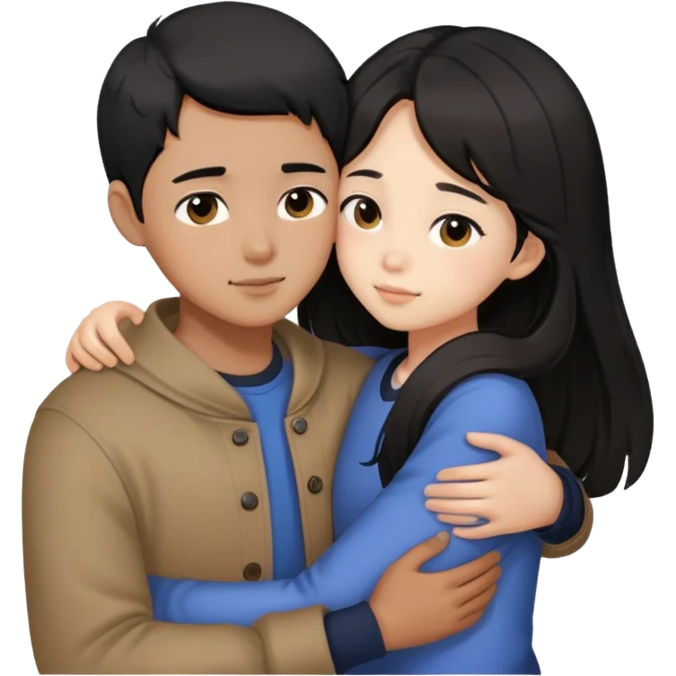 characters hugging each other 1 boy black short hair 1 girl black long hair korean emoji