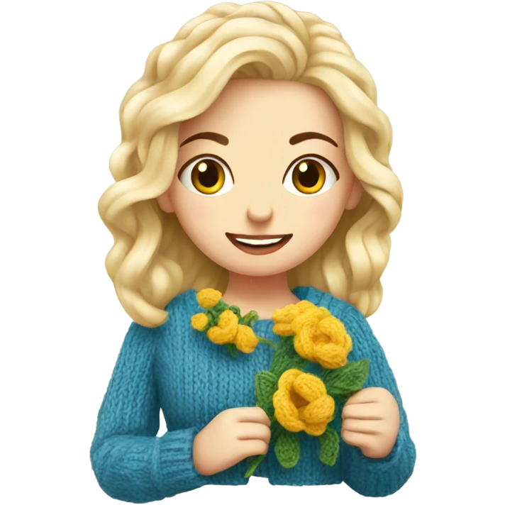 beautiful finnish blonde woman knitting flowers emoji