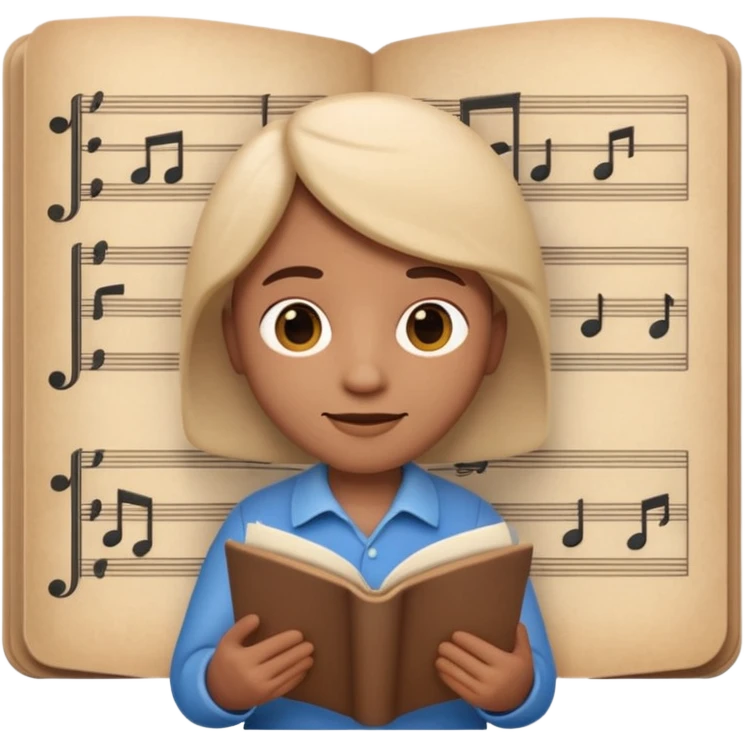 Apple Memoji-style 3D emoji of a composer holding sheet music, soft shading, rounded shapes, no background. emoji