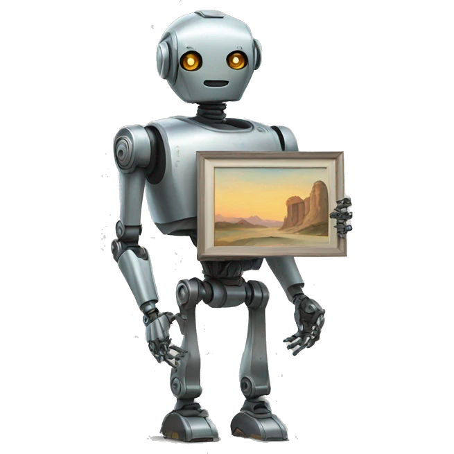 robot holding beautiful painting emoji