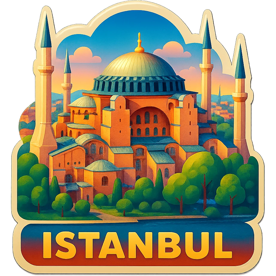 Isometric illustration of Istanbul, featuring photorealistic Hagia Sophia emoji