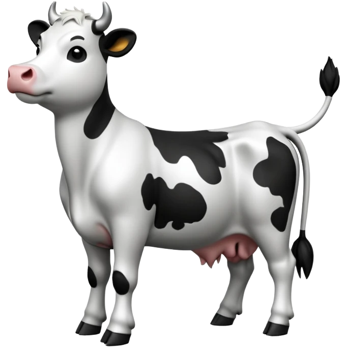 cinematic-[cow]-realistic-full-body-standing-emoji,-tail-flicking-lazily,-head-tilted-dramatically,-sleek-[black and white]-fur,-simplified-yet-realistic-focused-features,-highly-detailed,-glowing-with-an-almost-sarcastic-glow emoji