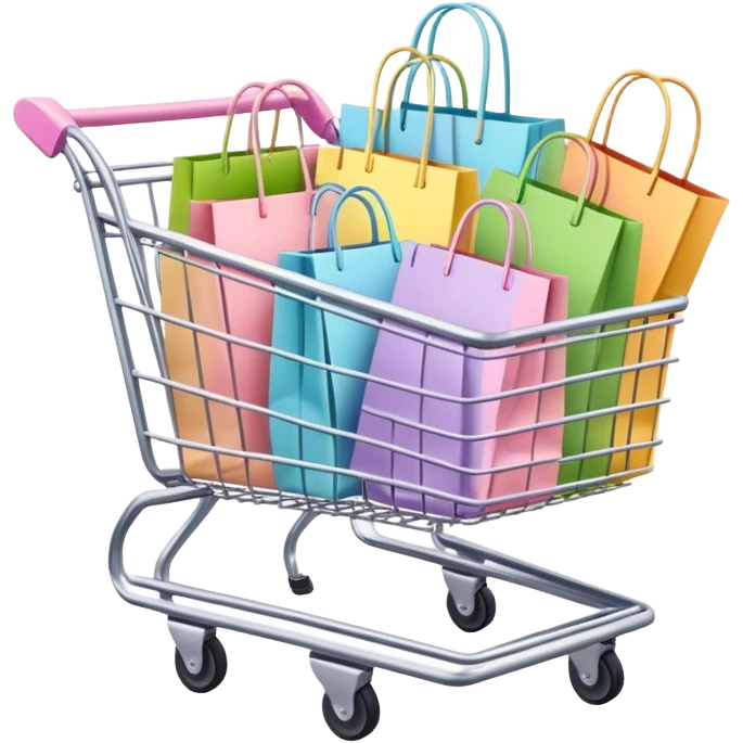 Several pastel colored shopping bags sitting shopping cart emoji