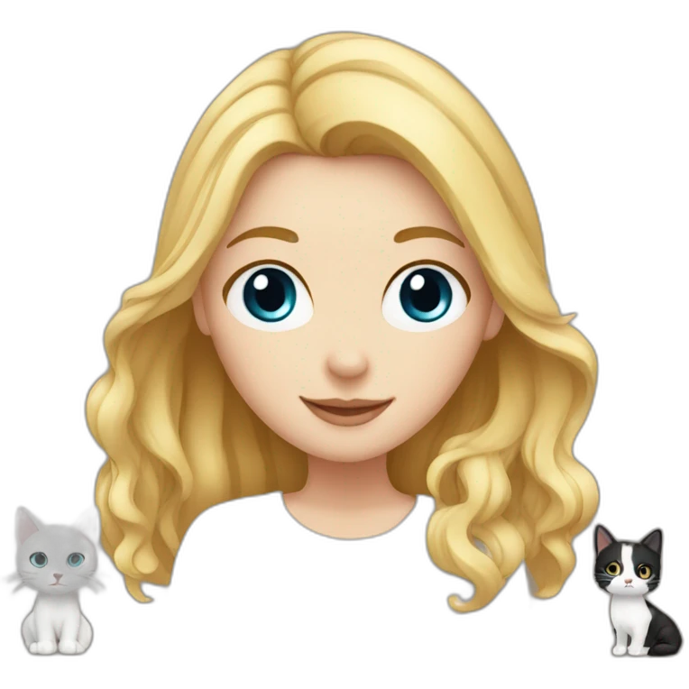 Blond white girl with 2 cats  one brown and one black emoji