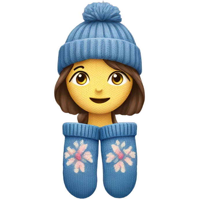A pair of cozy knitted mittens with a girl design emoji