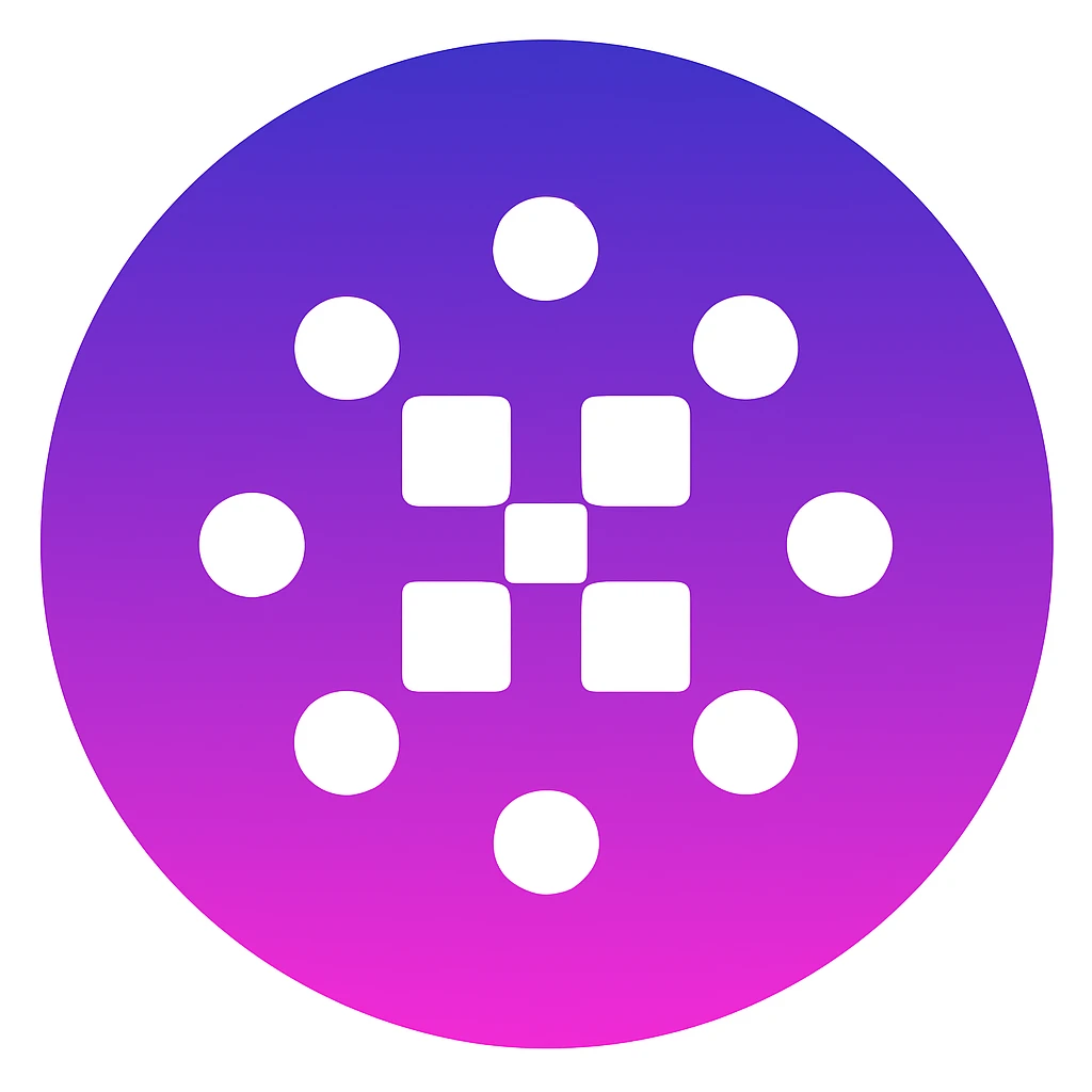 Create a clean and recognizable emoji version of the logo. Keep the circular shape, gradient background, and central geometric pattern. Make it visually simple and clear as an emoji. emoji