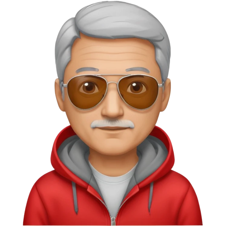 50-year-old man with some grey hair, aviator sunglasses, wearing a red hoodie emoji