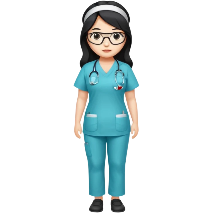 SEXY Fat old extremely Large breasted Beautiful Asian girl with long black hair and glasses wearing nurse scrubs.  Full body picture emoji