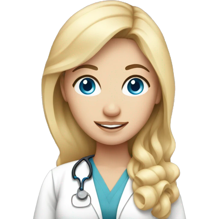 Picture of White pregnant doctor with big blue eyes and blonde hair showing off belly emoji