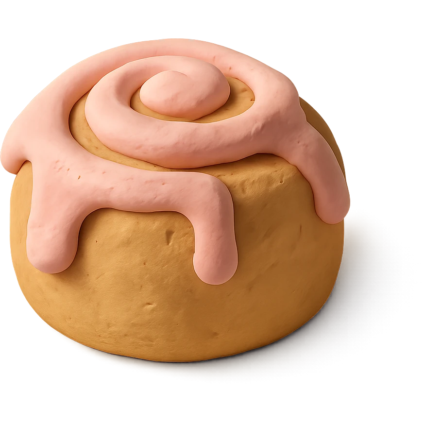 claymation style cinnamon roll with pastel colors, no background emoji