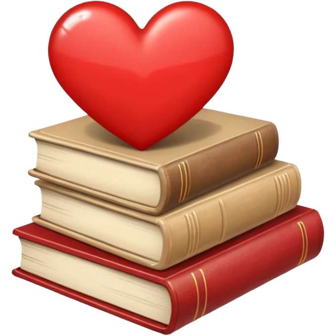 a beige stack of books with one heart emoji