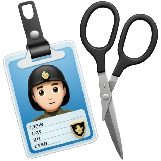 Floating black Scissors cutting in half an idf soldier ID card with a little chip in 2 parts emoji