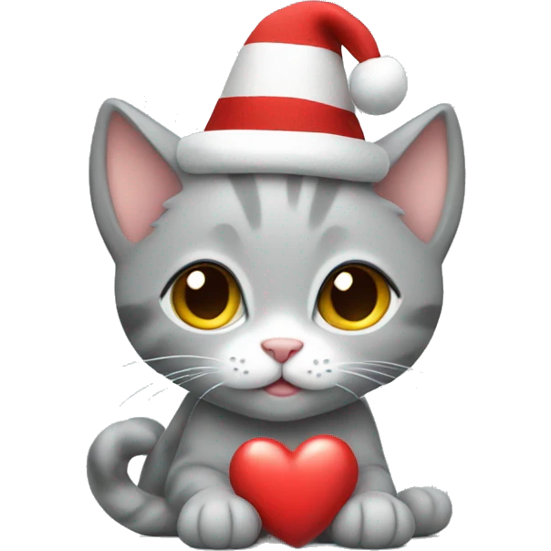 gray kitten holding a heart in a New Year's hat emoji