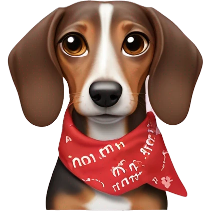 Weiner dog wearing a “I ❤️ mom” bandana emoji