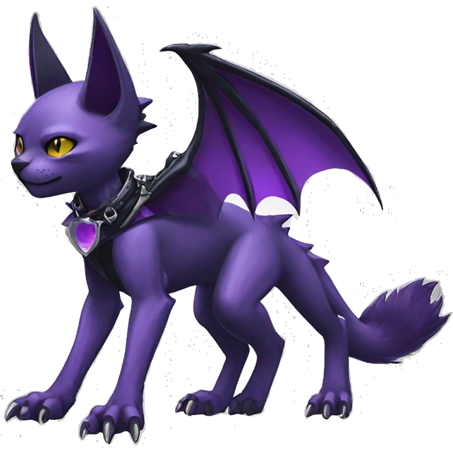 cool edgy black punk Purple nargacuga-bat-cat-animal hybrid Fakemon collar full body emoji