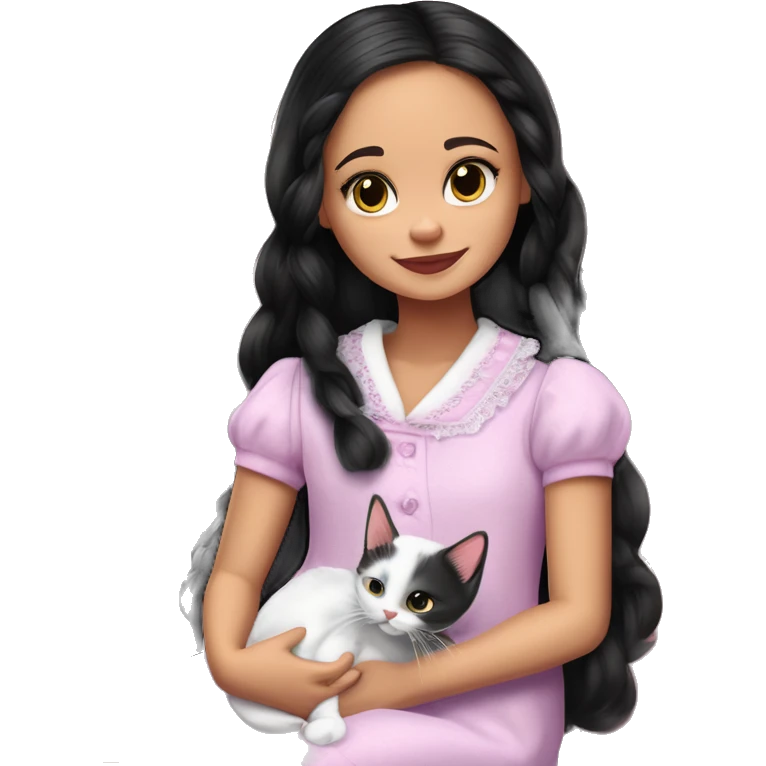 Kitty Corner Francie Barbie. Jenna Ortega Wednesday Addams. Nightgown. Cuddling up with Slippers the kitten. emoji