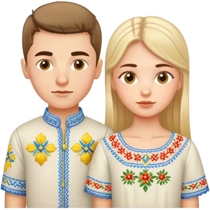 A Ukrainian girl in an embroidered shirt and a Ukrainian boy in an embroidered shirt emoji
