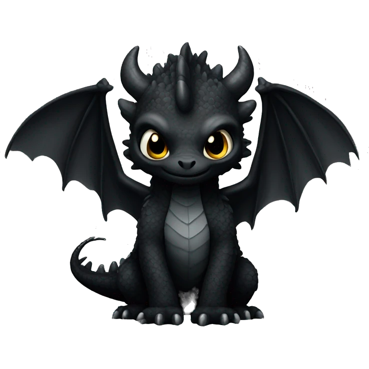 black fluffy big eyed dragon  emoji