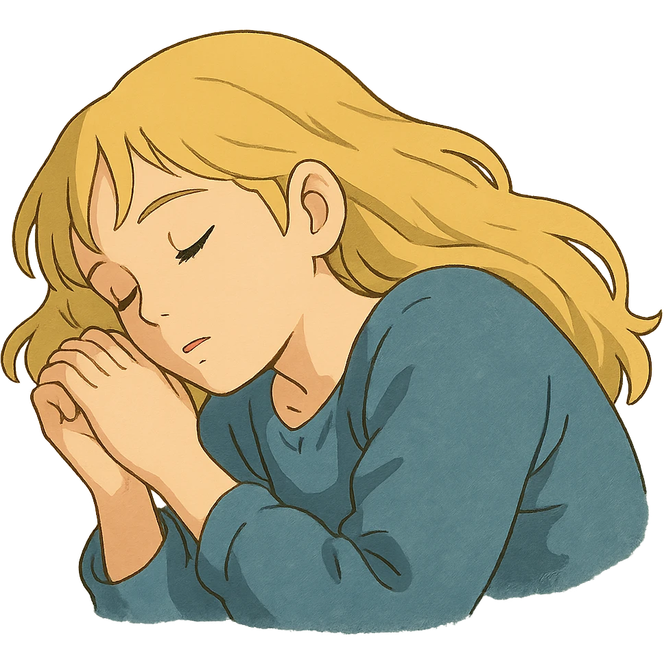 ghibli style woman with blonde hair sleeping emoji