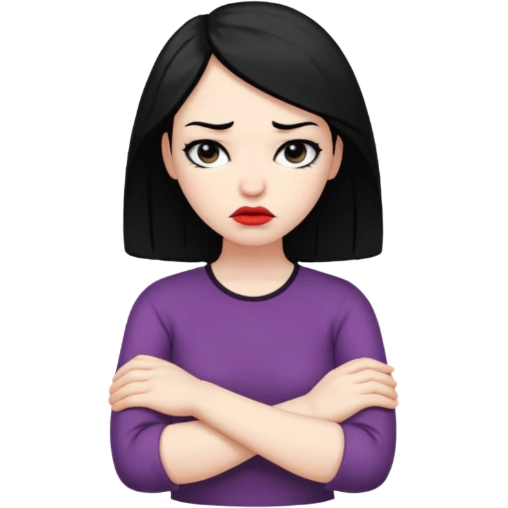 pouty/sad arms crossed emoji woman with black hair emoji