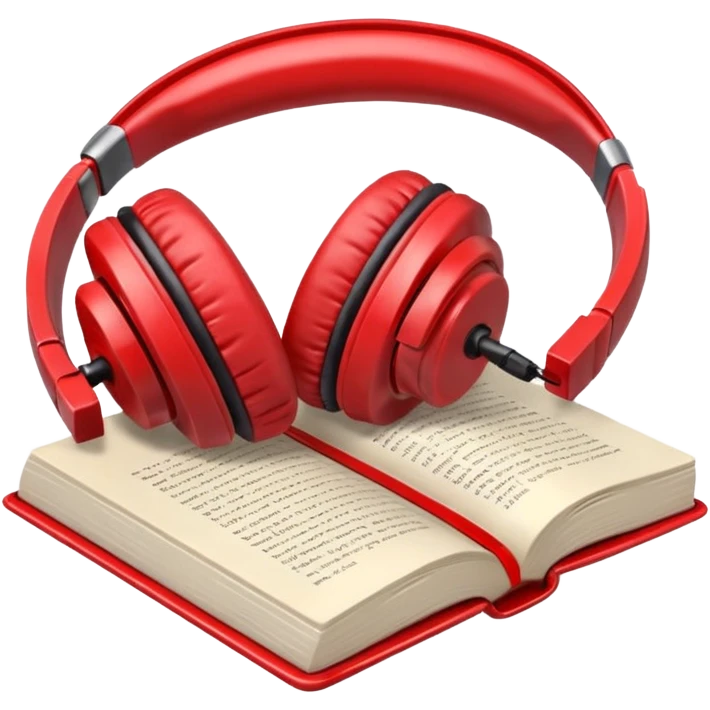 Red headphones laying on a closed red book emoji emoji