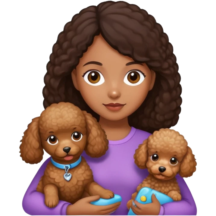 girl with dark hair long and skin tone brown holding toy poodle emoji
