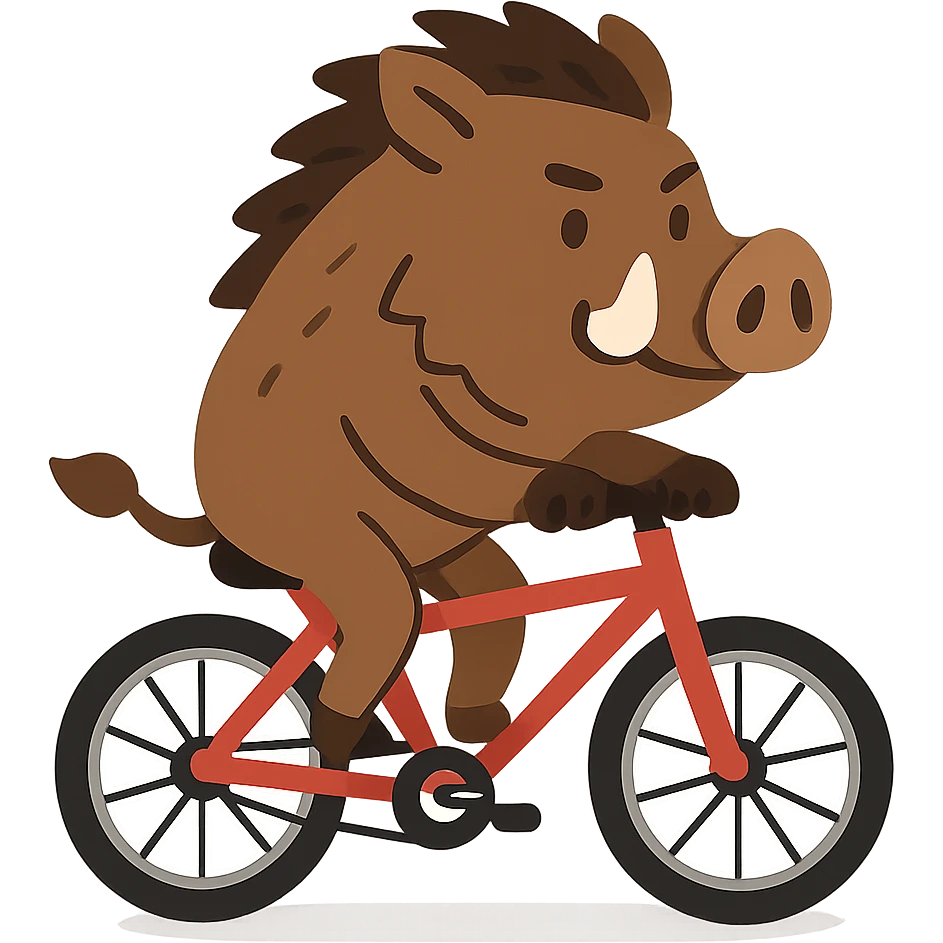 flat toon style wild boar riding a bicycle emoji