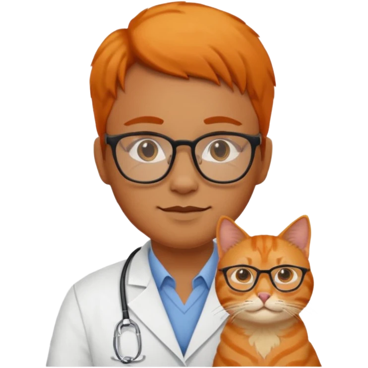 Veterinario trigueño con lentes y  un gato naranja emoji
