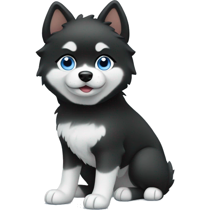  black with white pomsky full body blue eyes emoji