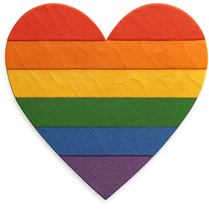 pride heart, layered paper, rainbow colors, handmade look, paper craft style emoji