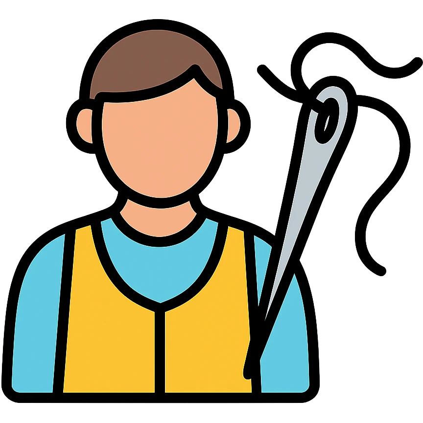 tailor sewing with needle and thread icon, colored with black outlines emoji
