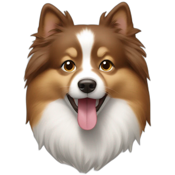 Brown and white shelty face with tongue showing in mouth emoji