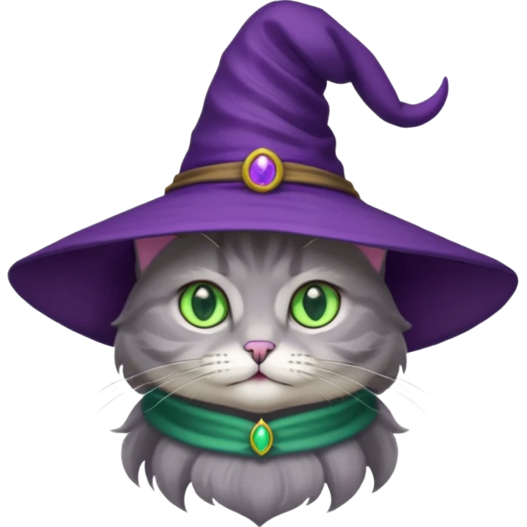 half cat wear purple wicth hat emoji