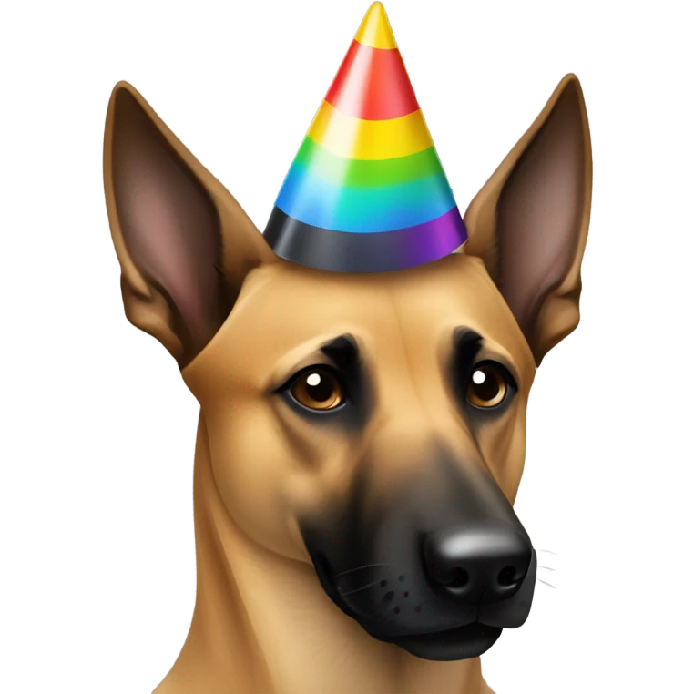 Belgian Malinois with black face wearing a party hat on  emoji